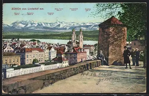AK Zürich, Ortsansicht vom Lindenhof aus