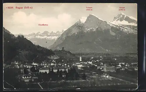 AK Ragaz, Ortsansicht mit Churfirsten und Gonzem