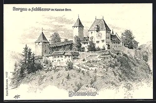 Künstler-AK Burgdorf, Blick zur Burg