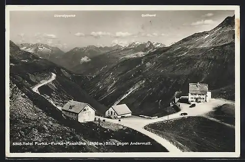 AK Furka, Furka-Passhöhe mit Hotel Furka gege Andermatt