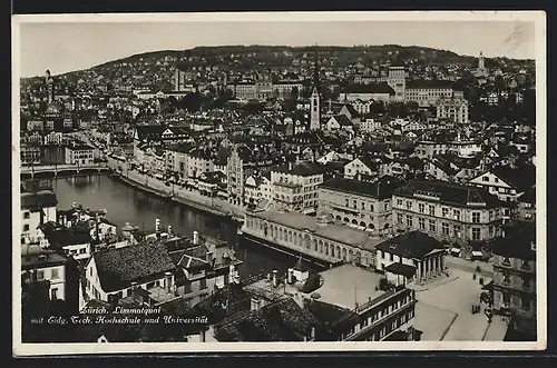 AK Zürich, Limmatquai mit Eidg. Tech. Hochschule und Universität