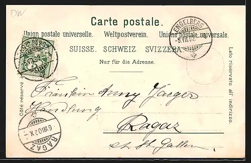 AK Engelberg, Ortsansicht mit Graustock, Hutstock und Hanghorn