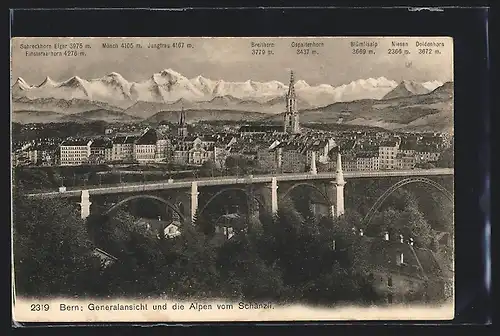 AK Bern, Generalansicht und die Alpen vom Schänzli