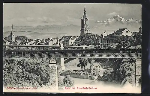 AK Bern, Ortsansicht mit der Eisenbahnbrücke