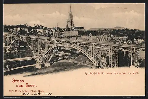 AK Bern, Kirchenfeldbrücke gesehen vom Restaurant du Pont