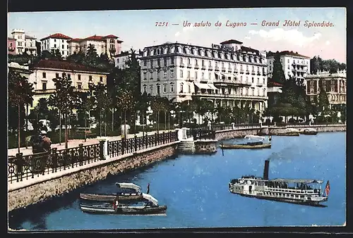 AK Lugano, Grand Hotel Splendide, Dampfer