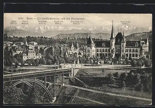 AK Bern, Kirchenfeldbrücke und die Alpen