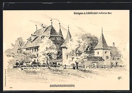 Künstler-AK Schwarzenburg, Blick zum Schloss