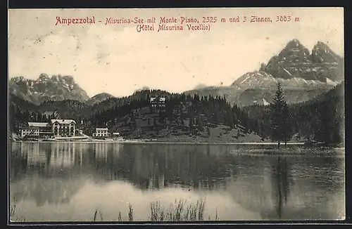 AK Ampezzotal, Misurina-See mit Monte Piano und 3 Zinnen