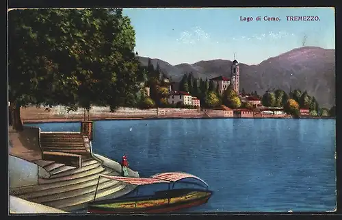AK Tremezzo, Lago di Como, Ortsansicht mit Kirche