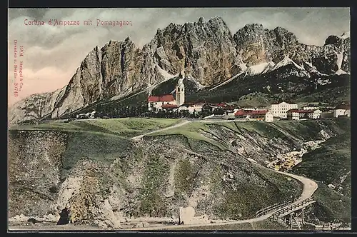 AK Cortina d`Ampezzo, Totalansicht mit Kirche und Pomagagnon