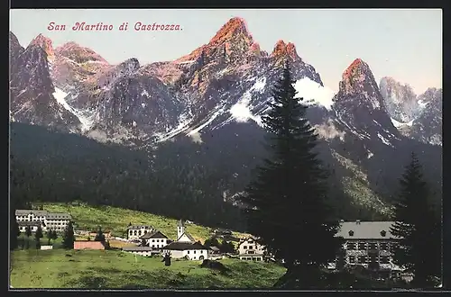 AK San Martino di Castrozza, Ortspartie vor Bergpanorama