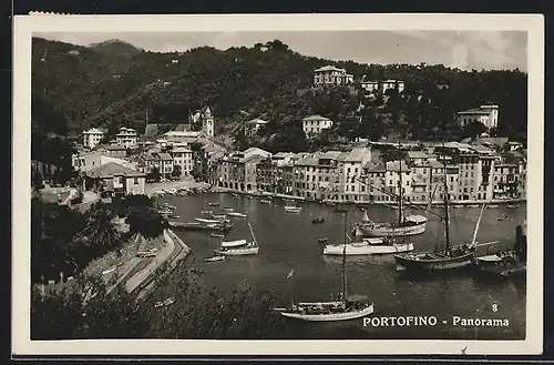 AK Portofino, Ortsansicht mit Segelschiffen