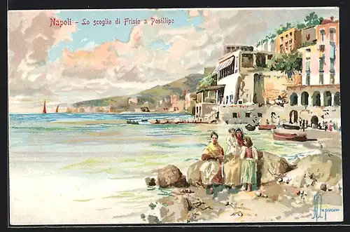 Lithographie Napoli, Lo scoglio di Frisiio a Posillipo
