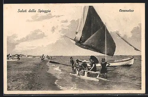 AK Cesenatico, Segelschiff am Strand