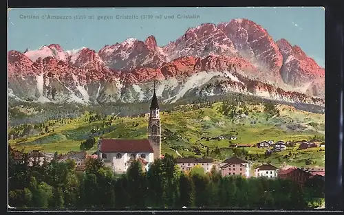 AK Cortina d`Ampezzo, Ortsansicht gegen Cristallo und Cristalin