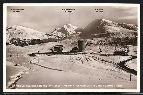 AK Colle del Sestrières, Veduta Generale dei Vasti Campi di Sci, M. Banchetta, La Rognosa & M. Sises