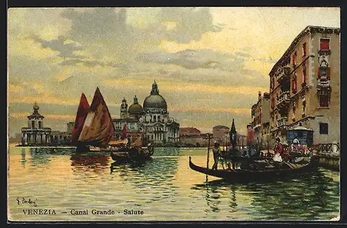 Künstler-AK Venezia, Canal Grande bei Abendstimmung