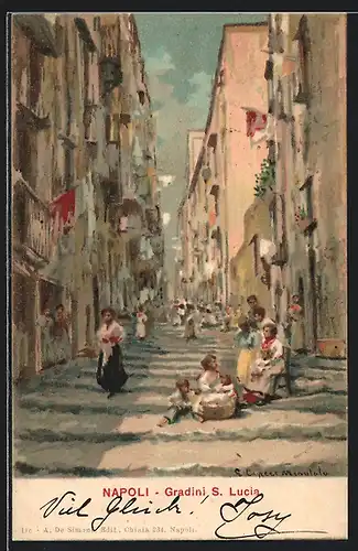 Künstler-AK Napoli, Gradini S. Lucia