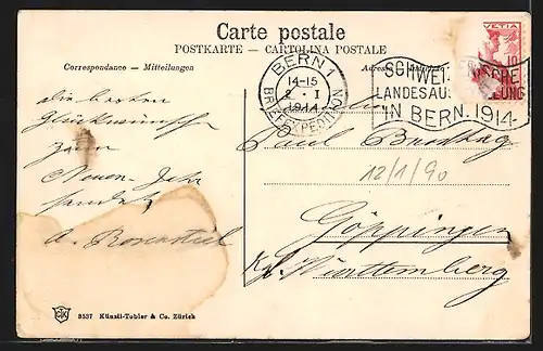 AK Bern, Ortsansicht über eine Brücke