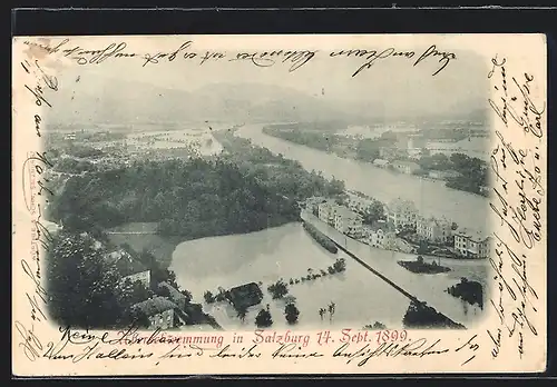 AK Salzburg, Hochwasser 1899, Totalansicht