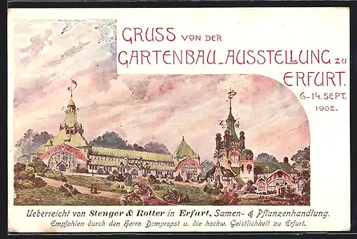 Künstler-AK Erfurt, Gartenbau-Ausstellung 1902, Festgelände