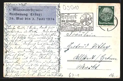 AK Erfurt, 1. Reichsnährstands-Ausstellung 1934, Mittelbadisches Fleckvieh, prämierter Bulle