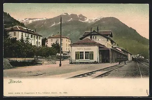 AK Airolo, Bahnhof von der Gleisseite