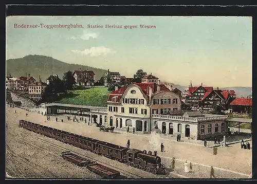 AK Herisau, Bahnhof der Bodensee-Toggenburgbahn aus der Vogelschau
