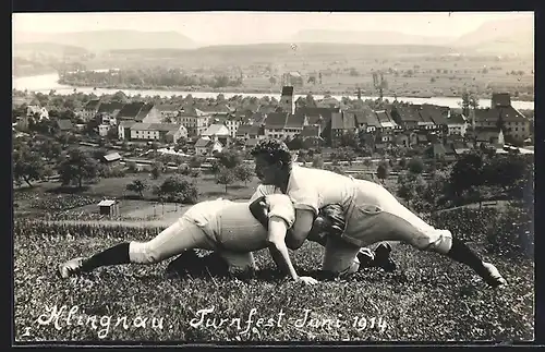 AK Klingnau, Turnfest Juni 1914, Ringer, Ortsansicht
