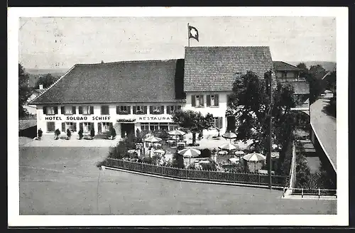 AK Ryburg, Solbad-Hotel Schiff, O. Wälty-Knudtsen mit Strasse und Garten aus der Vogelschau