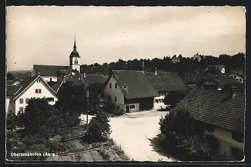 AK Oberlunkhofen, Ortspartie mit Kirche, von oben gesehen