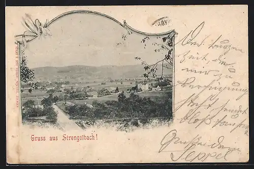 AK Strengelbach, Ortsansicht mit Fernblick, von der Landstrasse gesehen