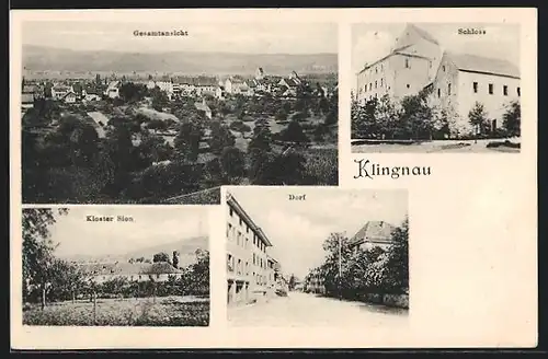 AK Klingnau, Dorf, Kloster Sion, Schloss, Gesamtansicht aus der Vogelschau