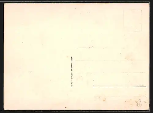 Künstler-AK Rheinau, Ortsansicht mit strahlendem Kreuz, Anlasskarte Fahnenweihe der Musikgesellschaft 1934