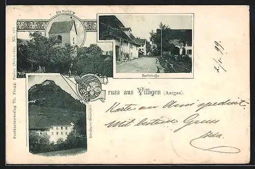 AK Villigen /Aargau, Alte Kirche und Dorfstrasse