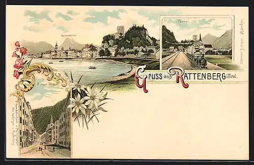 Lithographie Rattenberg, Kaisergebirge, Biener Strasse, Tunnel