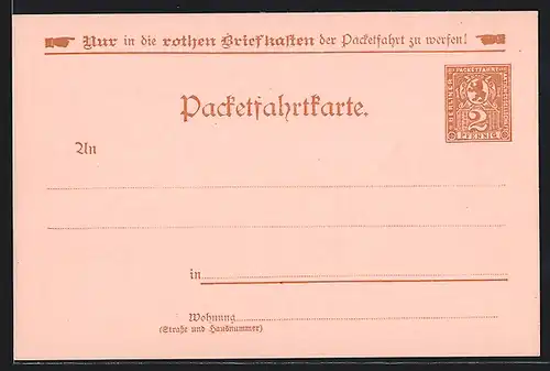 AK Private Stadtpost Berliner Packetfahrt AG, Packetfahrtkarte 2 Pf.