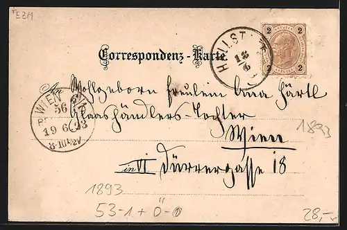 Vorläufer-Lithographie Hallstatt, 1893, Ortsansicht gegen Hierlatz und Zwölferkogel, Gosau Mühlr, Wappen