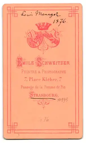 Fotografie Emile Schweitzer, Strasbourg, Herr Louis Menegoh im Anzug mit Vollbart, 1876