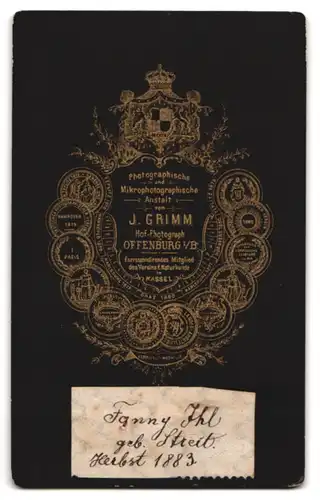 Fotografie J. Grimm, Offenburg, Frau Fanny Ihl im Seitenprofil, 1883