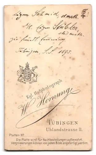 Fotografie W. Hornung, Tübingen, junger Student der Mathematik Eugen Schmid mit Zwickerbrille, 1895