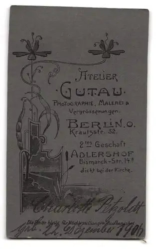 Fotografie Otto Gutau, Berlin, niedliches kleines Mädchen Charlotte Petzold, 1906