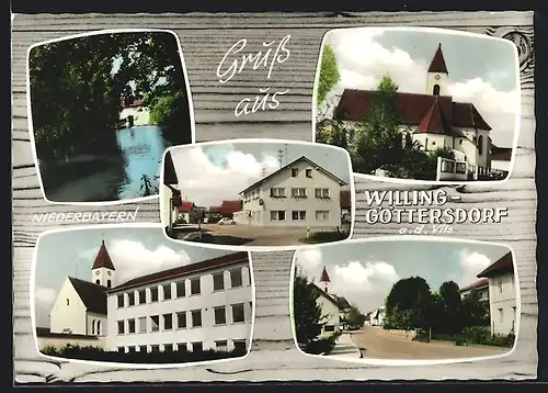 AK Willing-Göttersdorf a. d. Vils, Kirche, Strassenpartie, Flusspartie