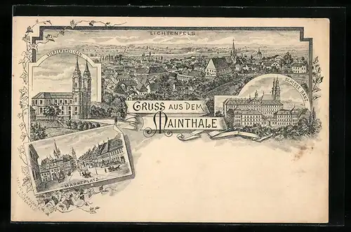 Lithographie Lichtenfels, Stadtansicht, Schloss Banz, Marktplatz, Vierzehnheiligen