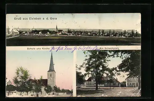 AK Elxleben a. d. Gera, Schule und Kirche, Am Schenkplatz, Panorama