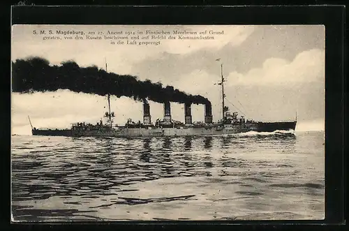 AK S. M. S. Magdeburg unter Volldampf
