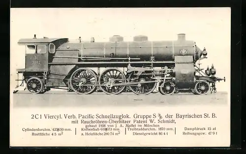 AK Eisenbahn, 2 C 1 Viercyl. Verb. Pacific Schnellzuglok., 3602