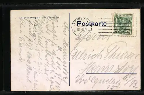 Künstler-AK Dampfer Wintermärchen der Reederei Nobiling