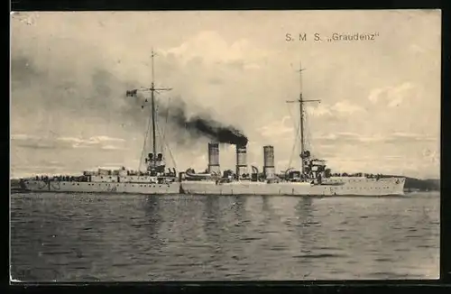 AK S. M. S. Graudenz auf dem Wasser